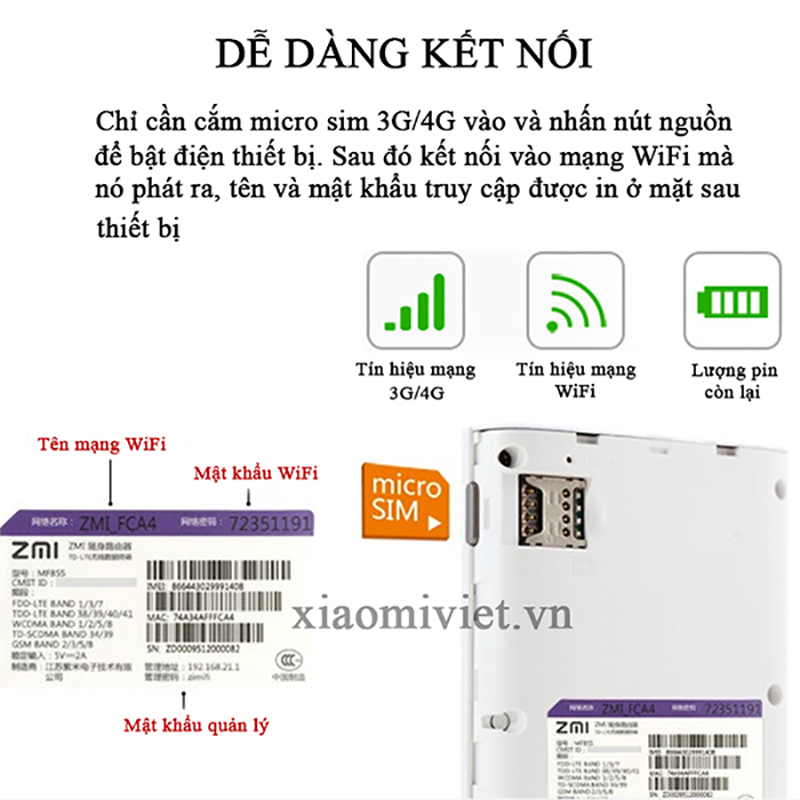 Bộ phát Wifi từ Sim 3G, 4G ZMI WIFI MF855