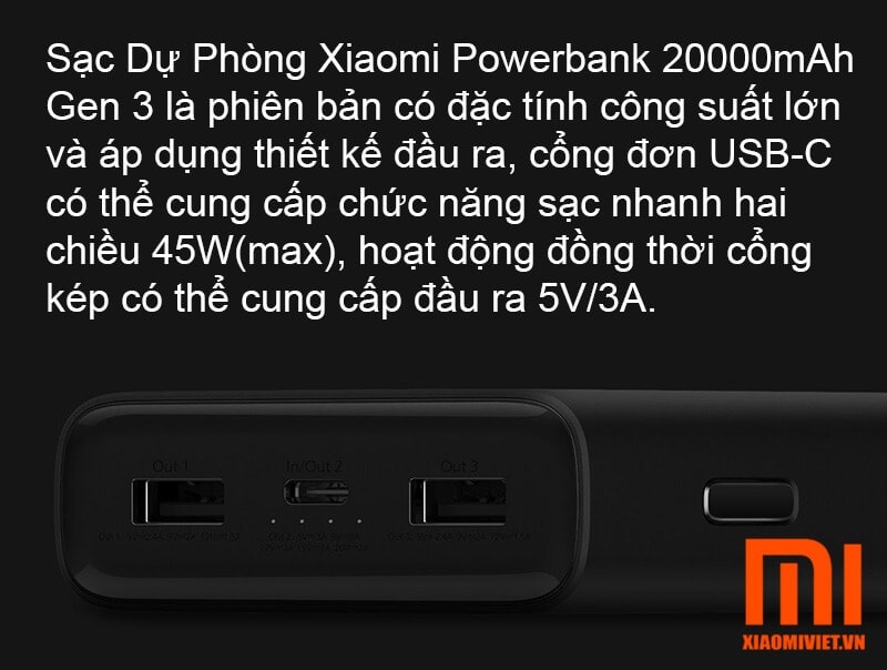 Sạc Dự Phòng Xiaomi Mi Powerbank 20000mAh Gen 3