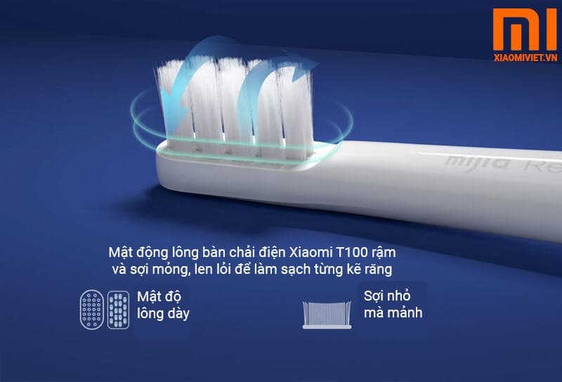 Mật độ lông Xiaomi T100 rậmlen lỏi để làm sạch từng kẽ răng
