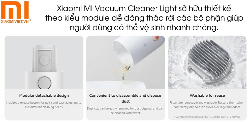Xiaomi MI Vacuum Cleaner Light dễ dàng tháo rời vệ sinh