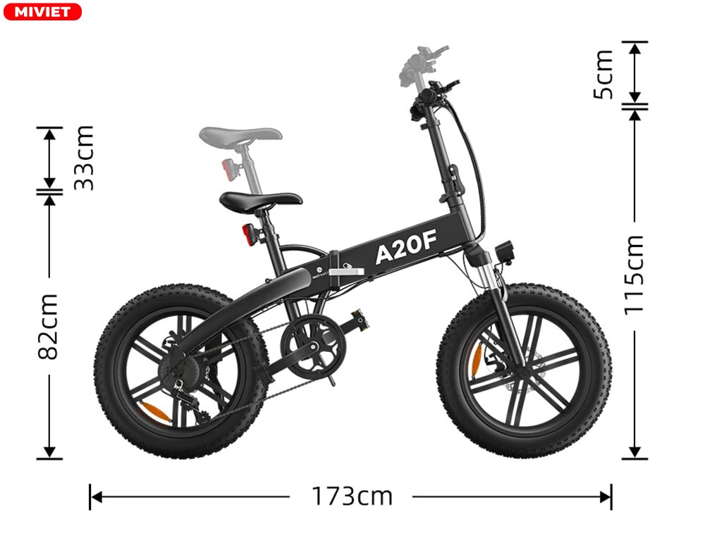 Kích thước Xe đạp trợ lực điện ADO A20FXE
